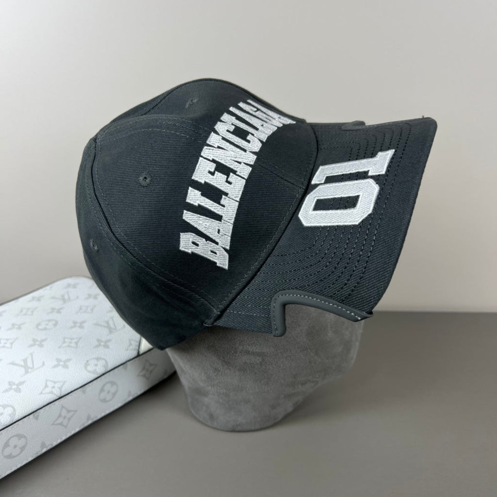 Charcoal cotton cap with varsity embroidery and sculpted brim