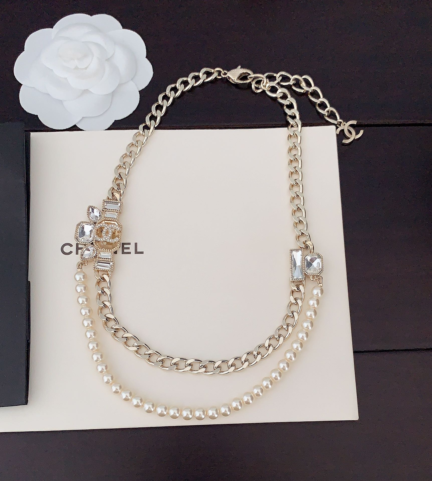 18K  Chanel Pearls Crystals Necklace