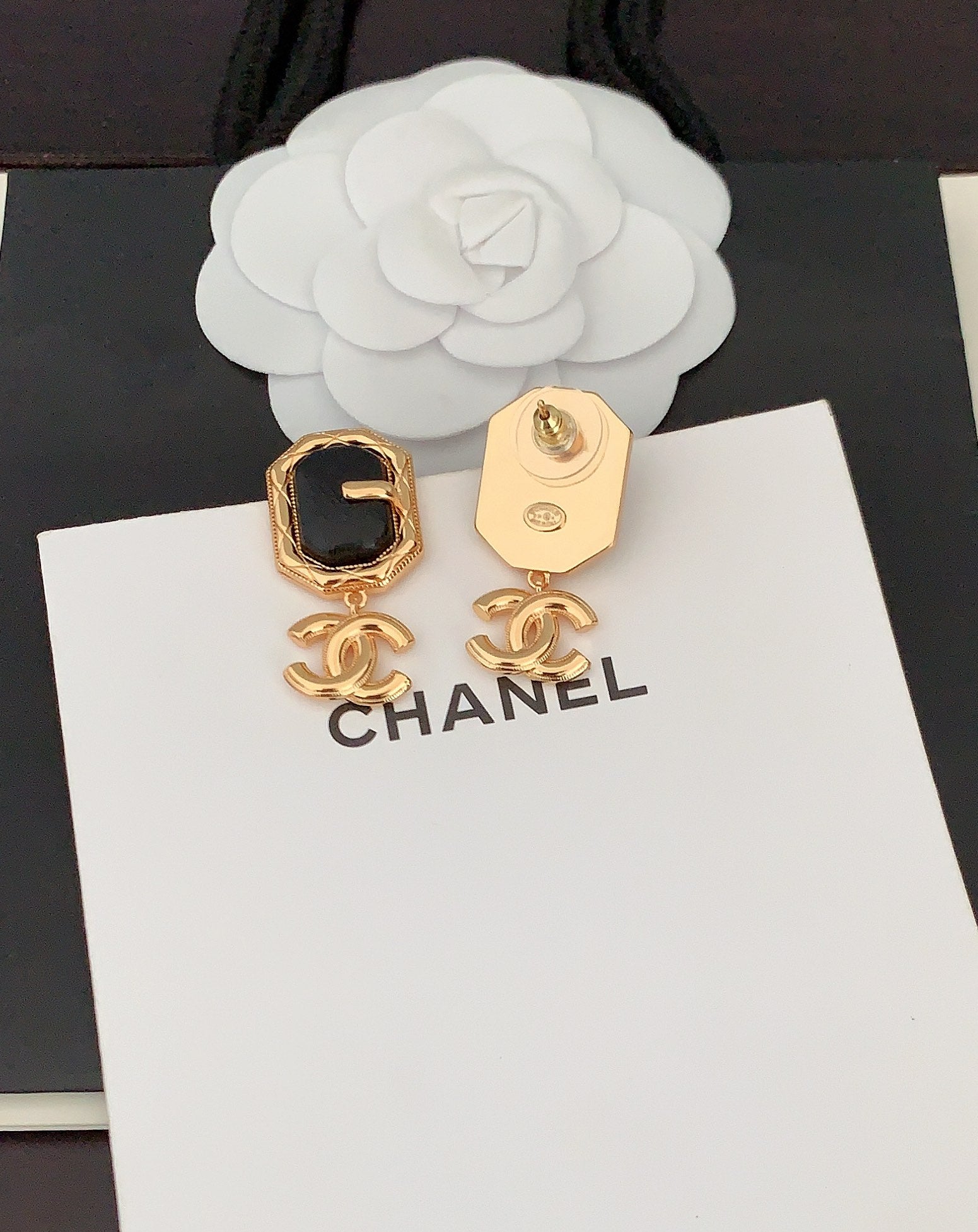 18K  Chanel Pendant Leather Earrings