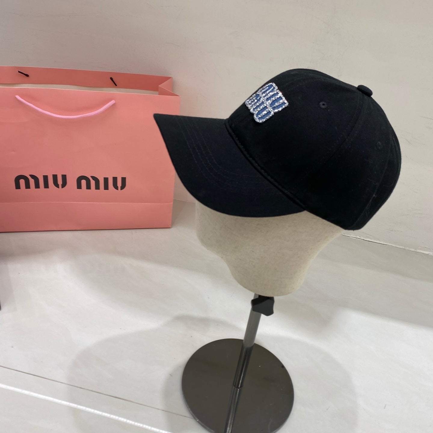 Miu Miu Rhinestone Logo Baseball Cap